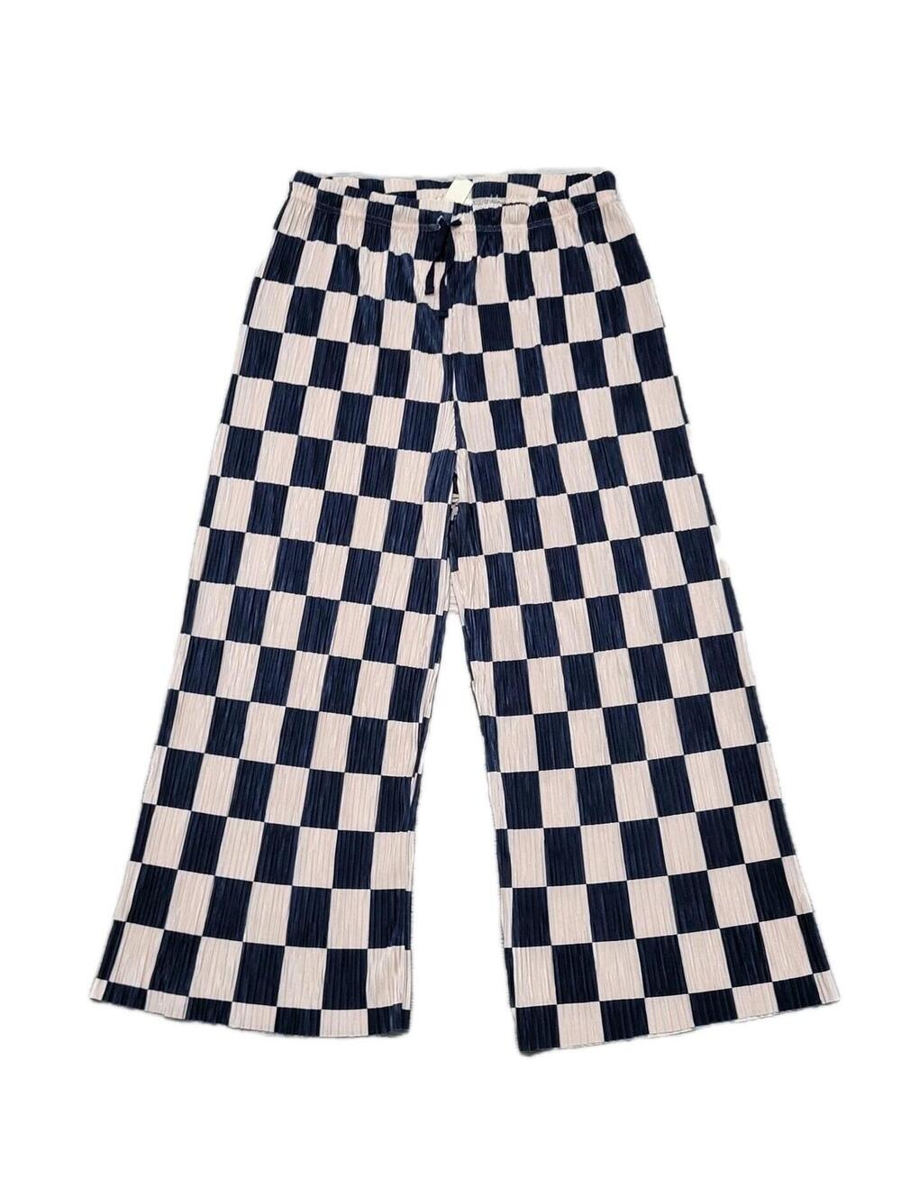 Silence & Noise Checkered Pants Wide Leg Nwt Blue Medium